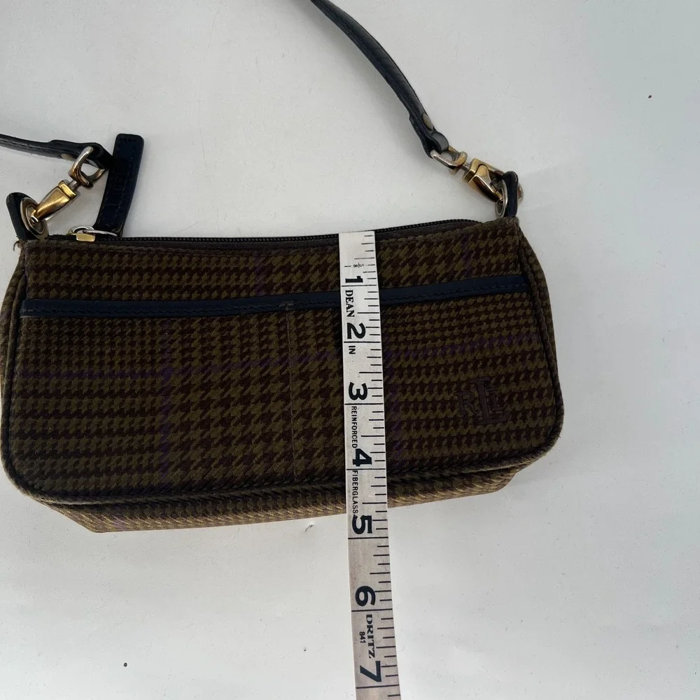 Ralph Lauren Mini Baguette Handbag Houndstooth Preppy 90s Brown Purple Shoulder